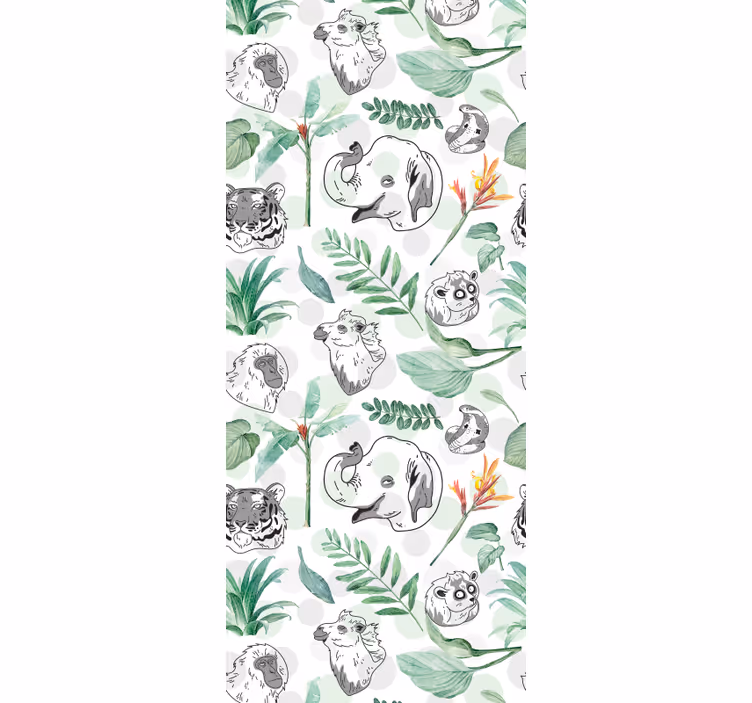 papel de parede infantil Animais e plantas tropicais em aquarela - TenStickers