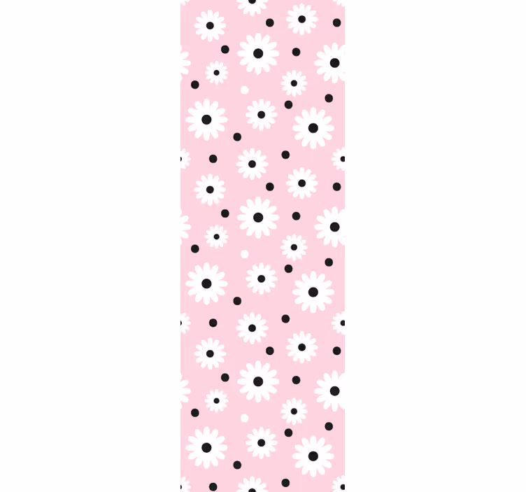 papel de parede infantil Padrão de flor de pontos pretos rosa - TenStickers