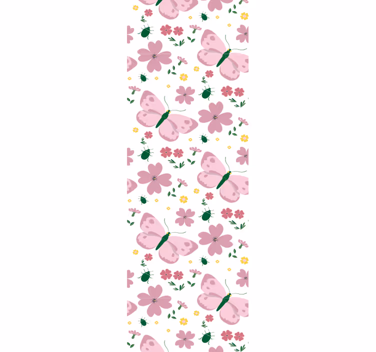 papel de parede infantil Flor rosa delicada e padrão de borboleta - TenStickers