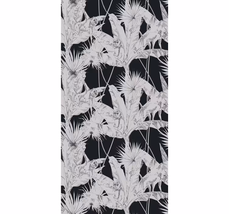 Papel de parede natureza Palmeiras e macacos preto e branco - TenStickers