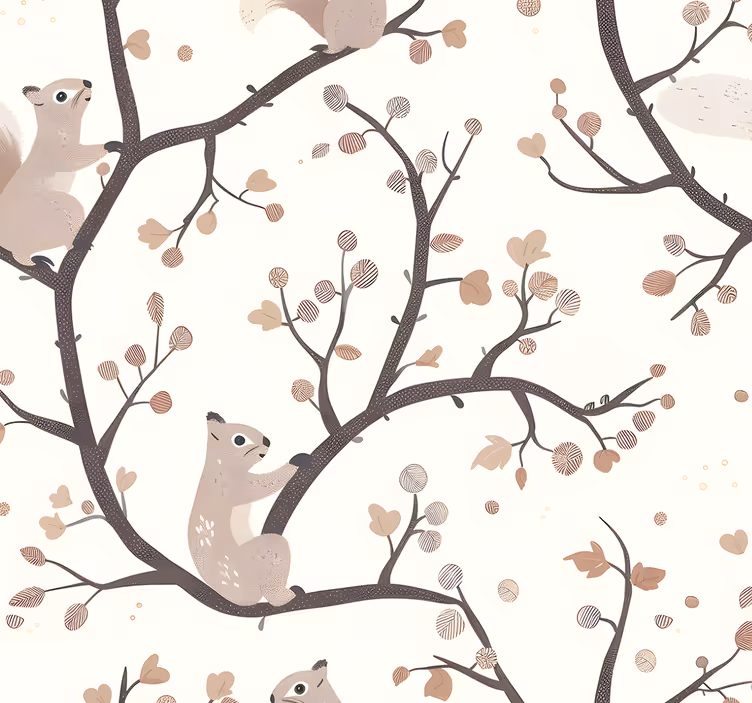 papel de parede quarto de bebé padrão de esquilos bege - TenStickers