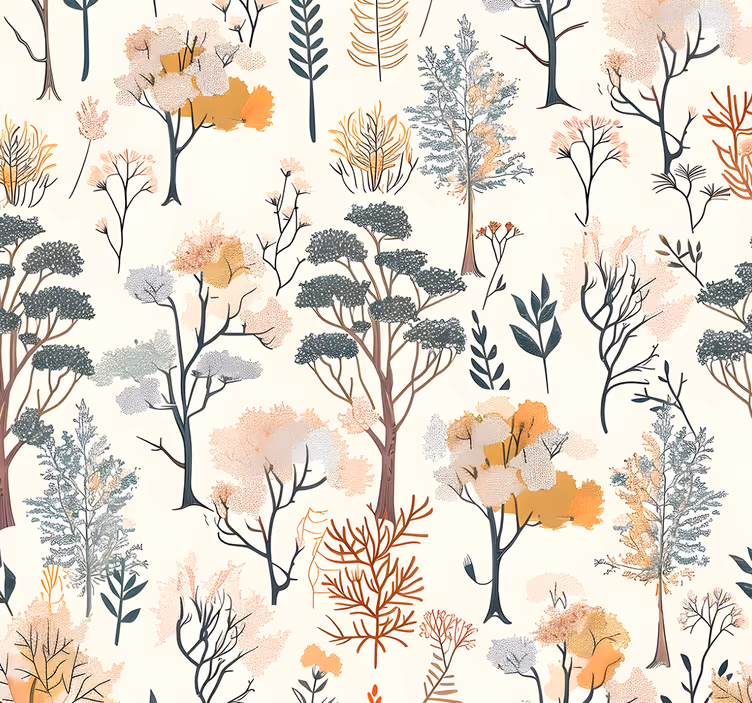 papel de parede paisagem padrão de árvores - TenStickers
