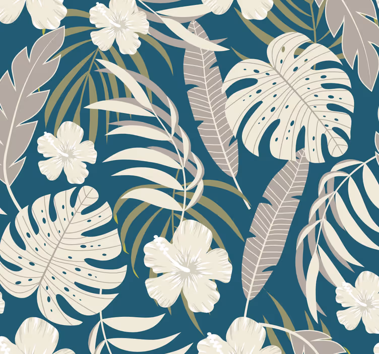 papel de parede para sala desenho de folhas tropicais - TenStickers