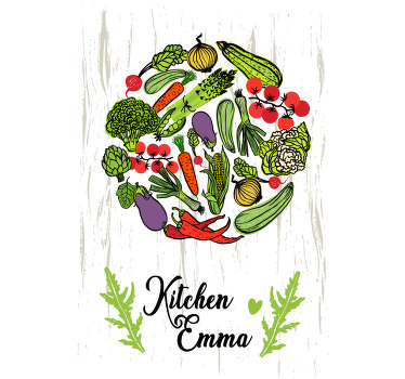 Cozinha com cortina estampada de vegetais - TenStickers