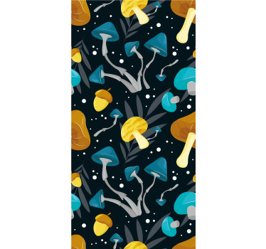 Cortina de cozinha com padrão de cogumelo azul e amarelo - TenStickers