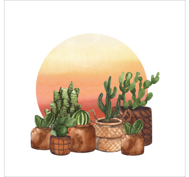 Estore de rolo cozinha cacto com pôr do sol em círculo - TenStickers