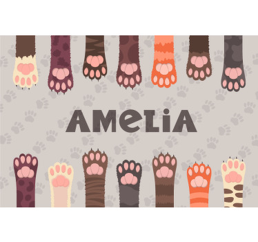 Individuais de mesa com nome Patas fofas de gatos multicoloridos - TenStickers