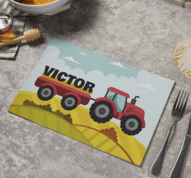 Individuais de mesa com nome Trator colorido e nome - TenStickers