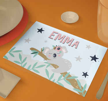 Individuais de mesa infantis Coala fofo para menina com nome - TenStickers