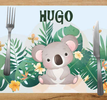 Individuais de mesa infantis Coala fofo para menino com nome - TenStickers