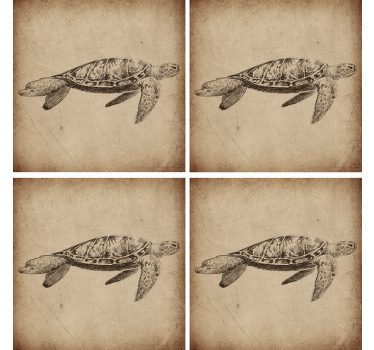Base para copos vintage ilustração de tartaruga - TenStickers