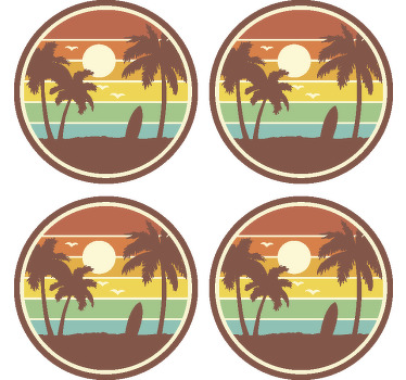 Bases para copos retro Paisagem de surf retrô - TenStickers