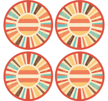 Bases para copos vintage Raios de sol retrô coloridos - TenStickers