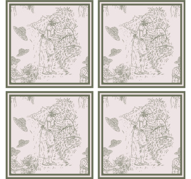 Bases para copos vintage Francês vintage padrão em verde - TenStickers
