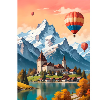 Poster de paisagens cidade chateau d'oex - TenStickers