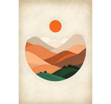 Poster abstracto sol sobre as montanhas - TenStickers