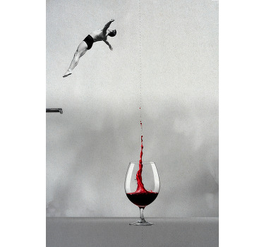 Poster abstracto pulando para o copo de vinho - TenStickers