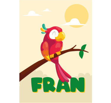 Poster infantil papagaio vermelho com nome - TenStickers