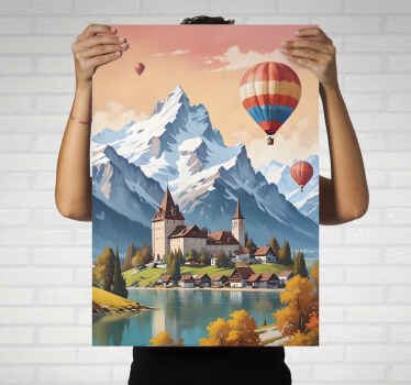 Poster de paisagens cidade chateau d'oex - TenStickers