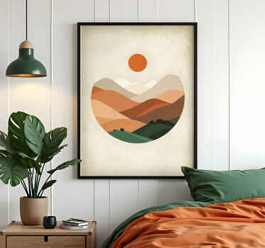 Poster abstracto sol sobre as montanhas - TenStickers