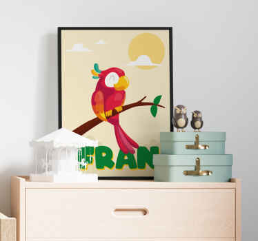 Poster infantil papagaio vermelho com nome - TenStickers