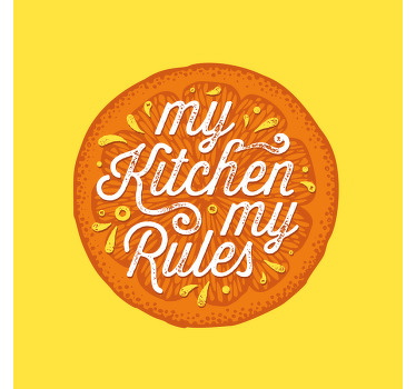Desenho à mão laranja em tela de frutas de cozinha com o texto "minha cozinha minha regra" - tela perfeita para restaurante, jantar em casa, cozinha e bar.