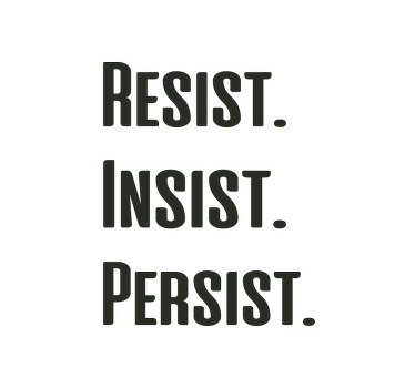 Resista, insista, persista as impressões de parede do escritório. Fundo branco com texto preto para inspirá-lo a seguir em frente. Obtenha com frete imediato!