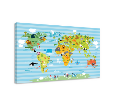 Quadro mapa mundi Animais - TenStickers