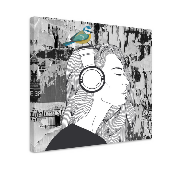 Quadro de arte Mulher com fones de ouvido e pássaro - TenStickers