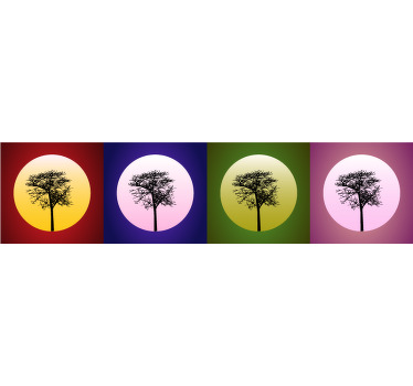 4 árvores com tela de arte da parede da árvore da lua. Céu colorido da lua com a árvore na vanguarda. Decorar. Obtenha com frete imediato!