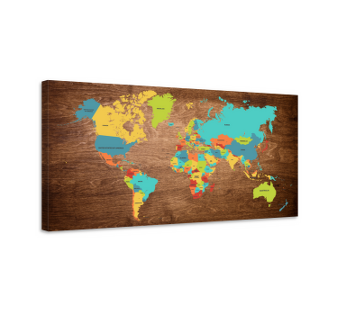 Quadro mapa mundi Textura de madeira - TenStickers