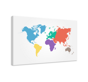 Quadro mapa mundi Continente colorido - TenStickers