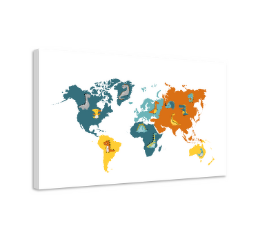 Quadro mapa mundi Dinossauro azul e laranja - TenStickers