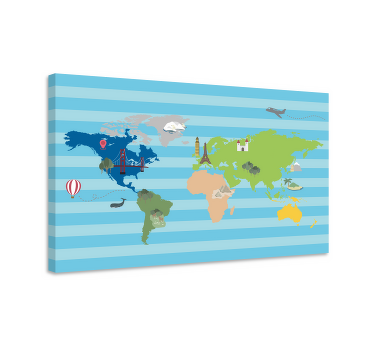 Quadro mapa mundi Continentes dos desenhos animados - TenStickers