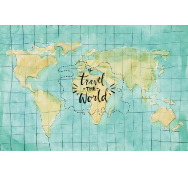 Viajar a tela do mapa do mundo. Fundo azul claro com grade quadrada e motivo do mapa do mundo verde com legenda em preto!