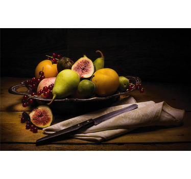 Salada detalhada de lona de frutas. Salada detalhada com guardanapo e mesa. Decore suas paredes. Envio imediato! Adquira agora e aproveite o visual.