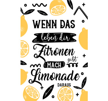 Quando a vida lhe dá uma tela motivacional de limão. Este projeto tem um fundo branco com detalhes decorativos pretos e limões de desenho animado. Fontes diferentes.