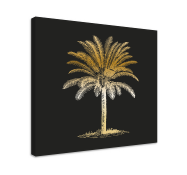 Arte da parede da lona da palmeira dourada para a sala de jantar. Fundo preto com palmeira de cor ouro e branco. Decorar. Envio imediato!