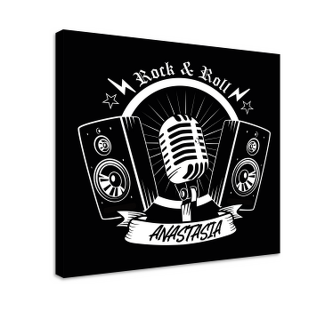 Quadro de música Microfone preto e alto-falantes com nome - TenStickers