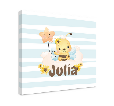 Quadro para bebê Animais fofos abelha com nome - TenStickers