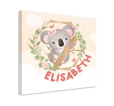 Quadro para bebê Animais fofos coala com nome - TenStickers