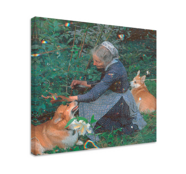 Quadro de flores Avó com cachorros "cottagecore" - TenStickers