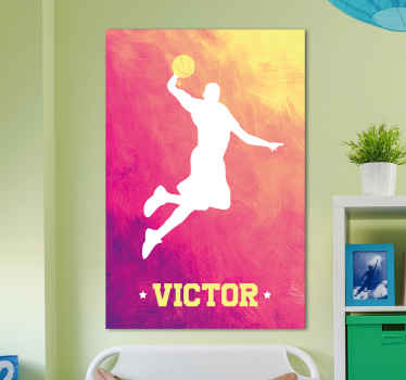 Personalize seu nome em nossas impressões em tela produtode um jogador de basquete. é original e está disponível em qualquer tamanho que você desejar.