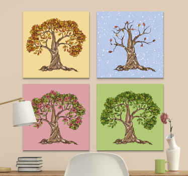 Uma maravilhosa Vinil decorativoem tela das quatro estações com ilustrações de árvores de cada estação deste ano para decorar qualquer espaço da sua casa.