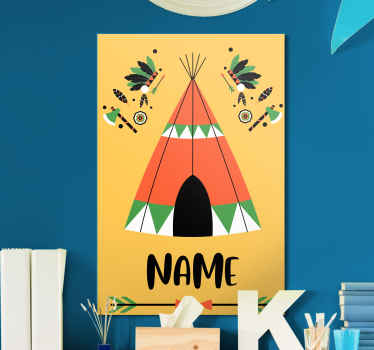 Bela impressão da lona do quarto do berçário com um lindo produtode uma tenda e um nome personalizável. A tela é impressa em acabamento de alta qualidade.