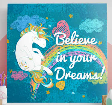 Quadro unicórnio Frase multicor unicórnio - TenStickers