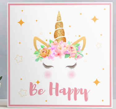 Quadro unicórnio Frase unicórnios seja feliz - TenStickers