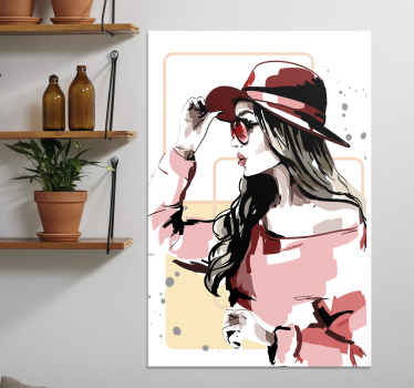 Quadro decorativo para sala Mulher elegante com um chapéu impress - TenStickers