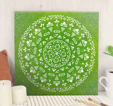 Arte em tela de mandala redonda ornamental verde - prefeito para melhorar a aparência em qualquer espaço! A qualidade é boa, impressa com acabamento de qualidade e prova de desbotamento.