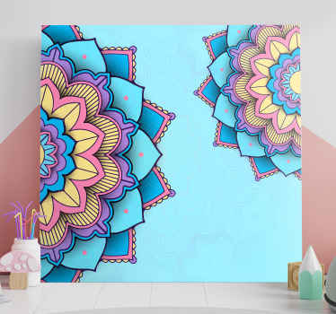 Duas Vinil decorativode lona com padrão colorido de mandala - imagine a elegância que esse desenho de tela instalaria em seu espaço. Original e duradouro.